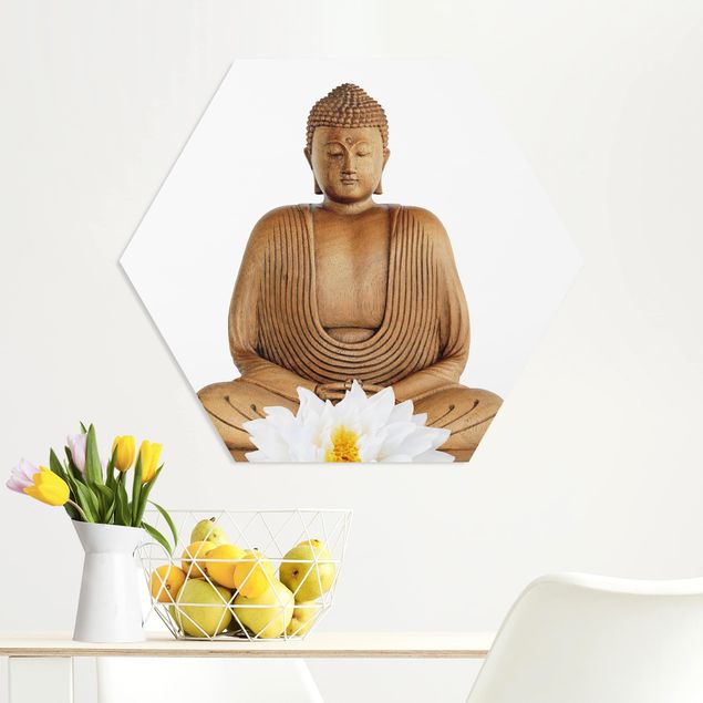 Bilder auf Hartschaumplatte Lotus Holz Buddha