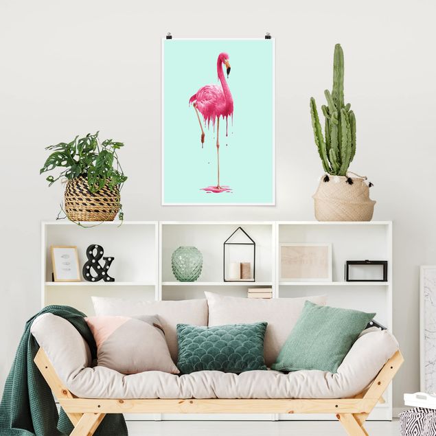 Poster Kinderzimmer Tiere Schmelzender Flamingo