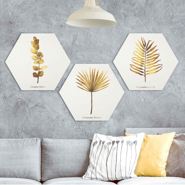 Schöne Wandbilder Gold - Tropische Blätter Set I