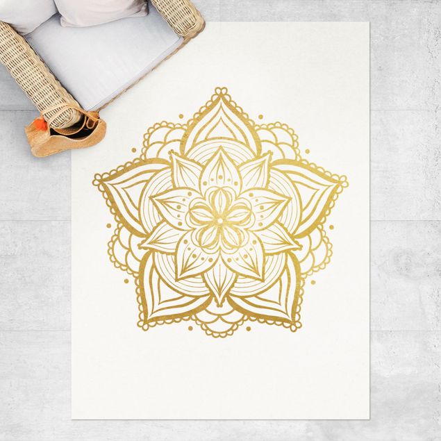 outdoor-teppich wetterfest Mandala Blüte Illustration weiß gold