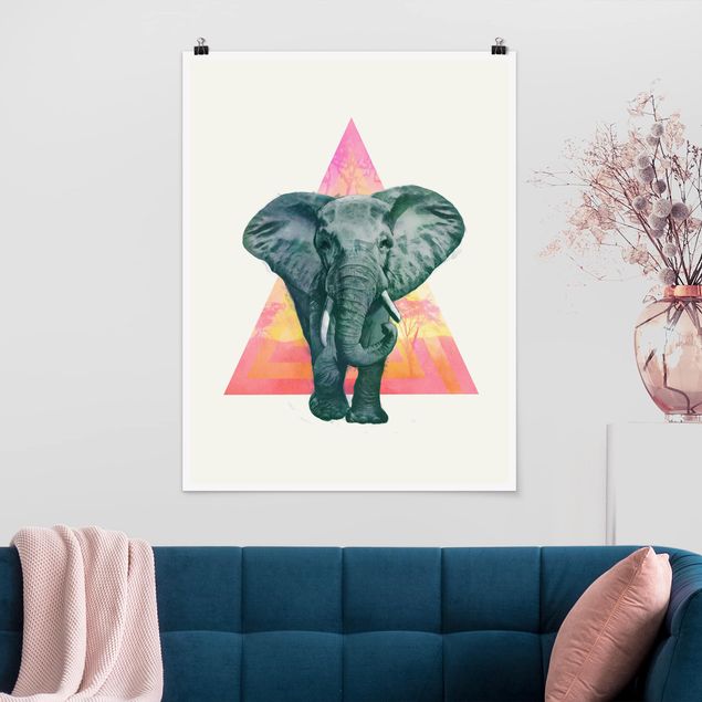 Poster - Illustration Elefant vor Dreieck Malerei - Hochformat 4:3