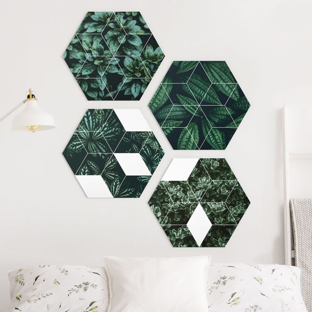 Schöne Wandbilder Grüne Blätter Geometrie Set I