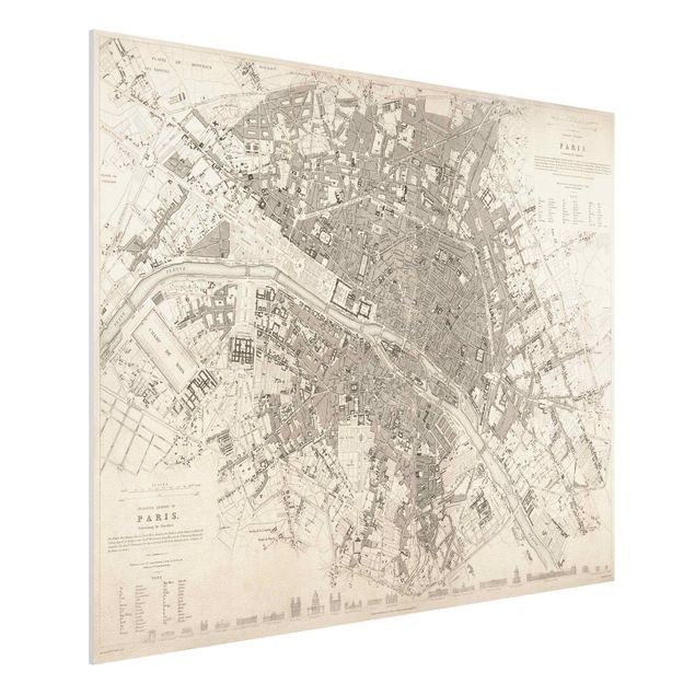 Bilder auf Hartschaumplatte Vintage Stadtplan Paris
