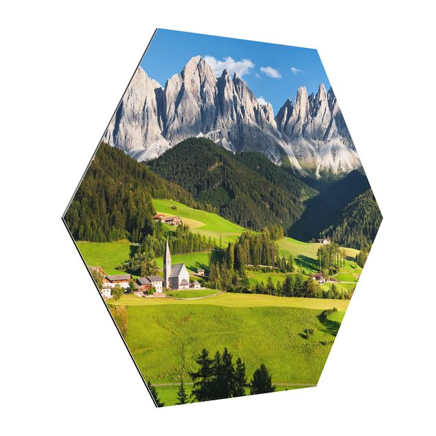 Hexagon Bild Alu-Dibond - Geislerspitzen in Südtirol