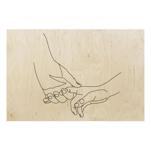 Holzbild - Zärtliche Hände Line Art - Querformat 2:3