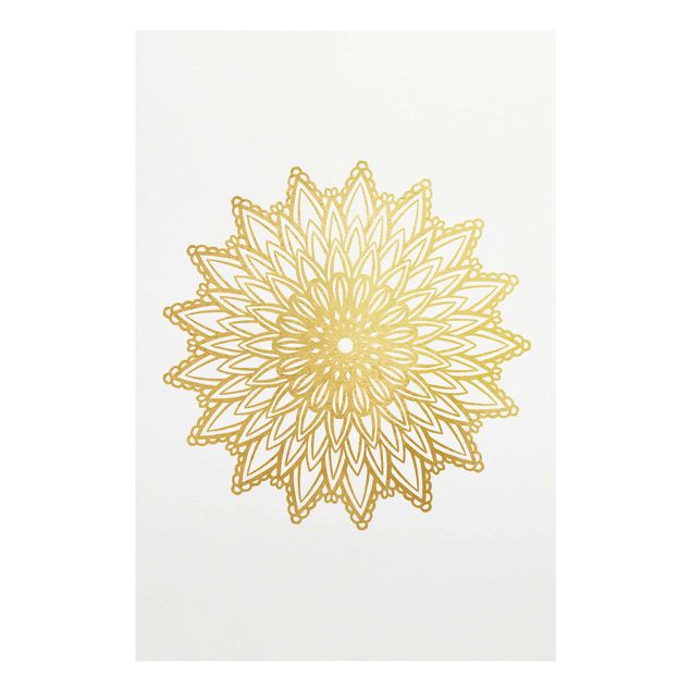 Glasbild - Mandala Sonne Illustration weiß gold - Querformat 2:3