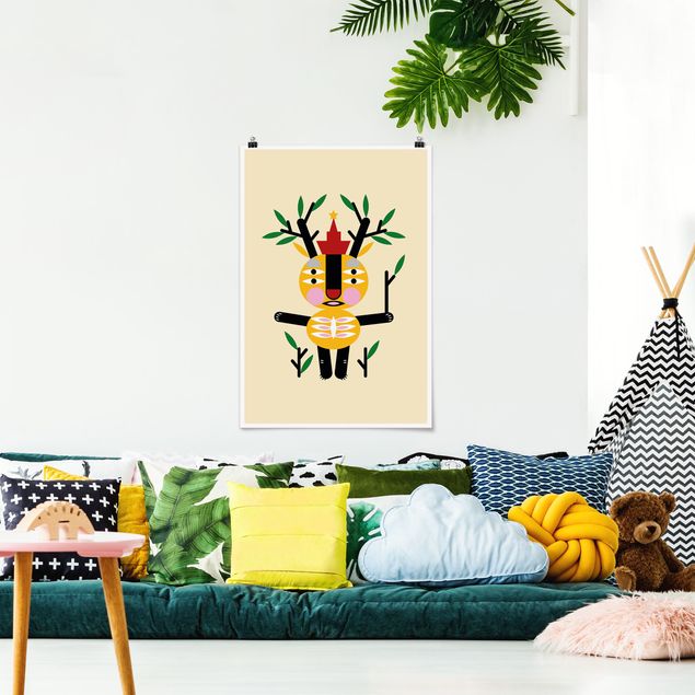 Poster Kinderzimmer Tiere Collage Ethno Monster - Hirsch
