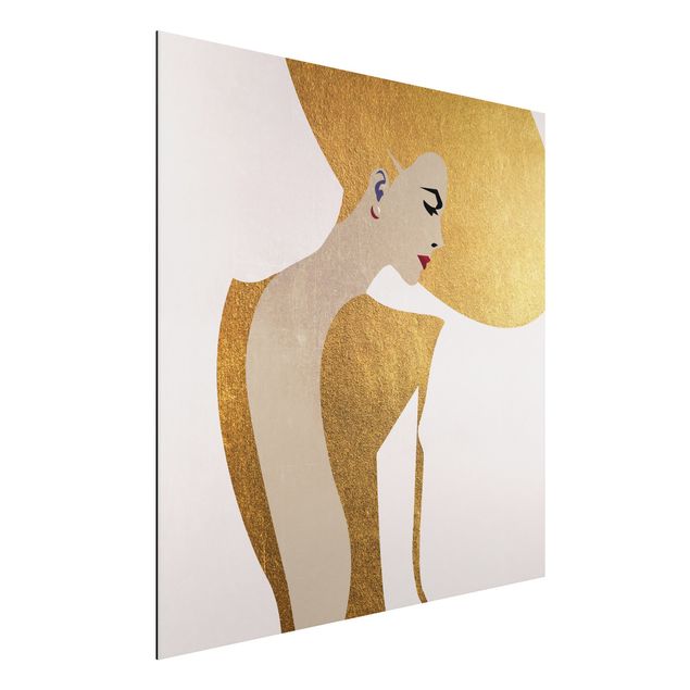 Schöne Wandbilder Dame mit Hut in Gold