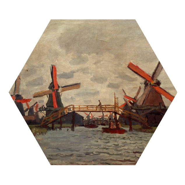 Wandbild Holz Claude Monet - Windmühlen Zaandam