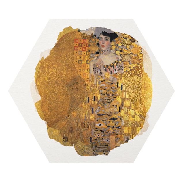 Hexagon Bilder Wasserfarben - Gustav Klimt - Adele Bloch-Bauer I