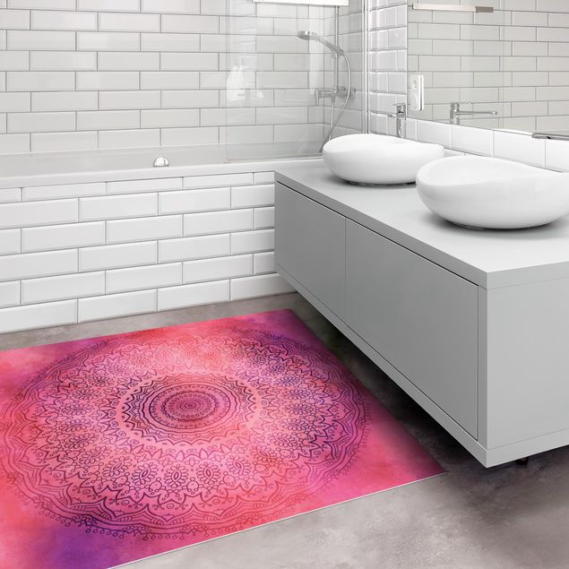 teppich für balkon Aquarell Mandala Pink Violett