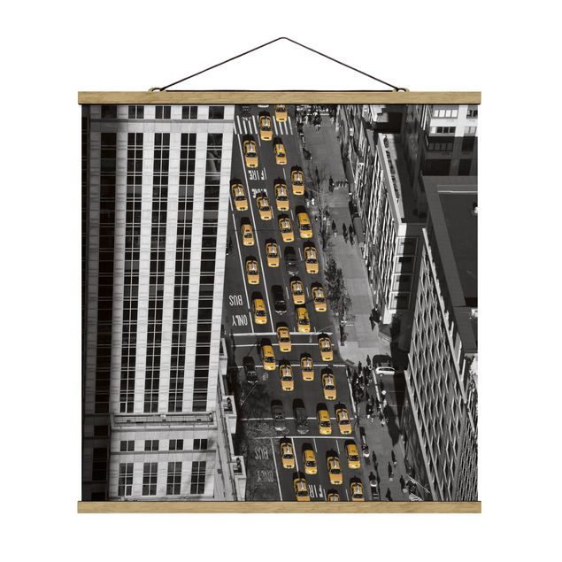 Stoffbild mit Posterleisten - Taxiverkehr in Manhattan - Quadrat 1:1