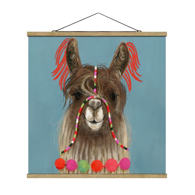 Stoffbild mit Posterleisten - Lama mit Schmuck I - Quadrat 1:1