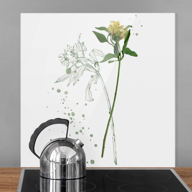 Spritzschutz Glas magnetisch Botanisches Aquarell - Lilie