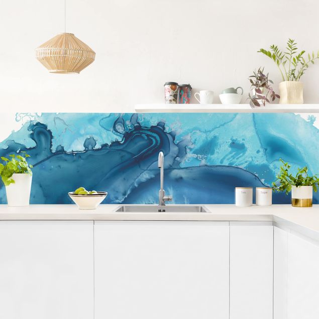 Küchenrückwände selbstklebend Welle Aquarell Blau I