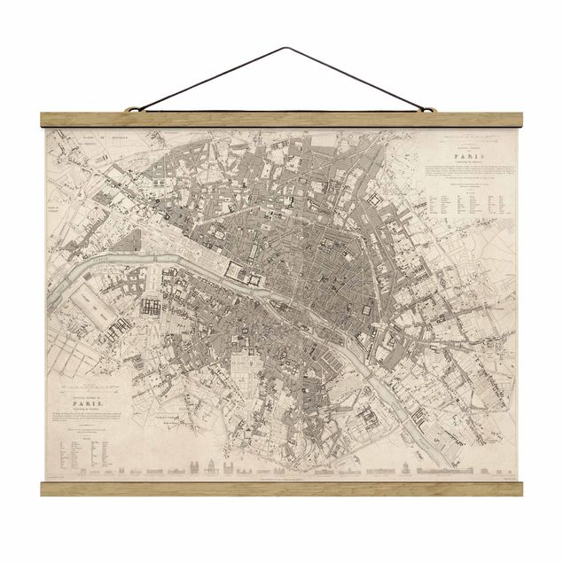 Stoffbild mit Posterleisten - Vintage Stadtplan Paris - Querformat 4:3