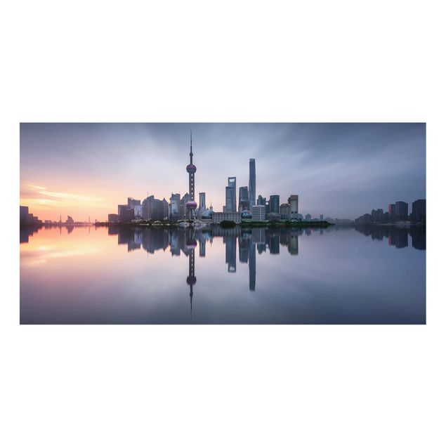 Spritzschutz Glas - Shanghai Skyline Morgenstimmung - Querformat - 2:1