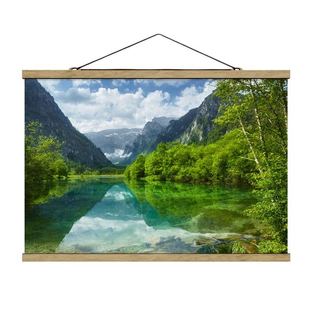 Stoffbild mit Posterleisten - Bergsee mit Spiegelung - Querformat 3:2
