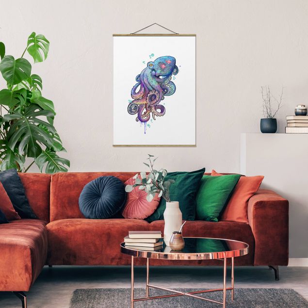 Stoffbilder zum Aufhängen Illustration Oktopus Violett Türkis Malerei