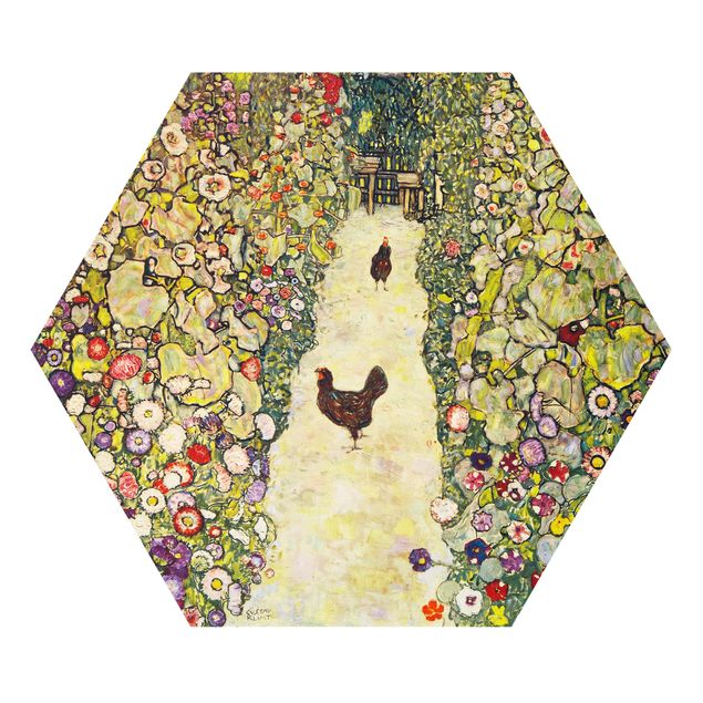 Bilder Hexagon Gustav Klimt - Gartenweg mit Hühnern