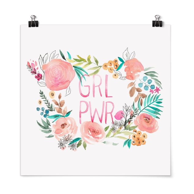 Poster - Rosa Blüten - Girl Power - Quadrat 1:1