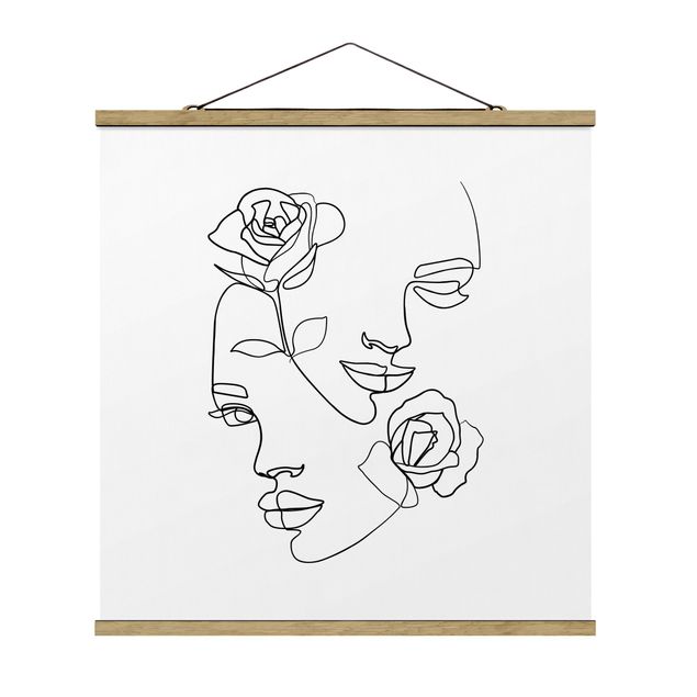 Bilder für die Wand Line Art Gesichter Frauen Rosen Schwarz Weiß