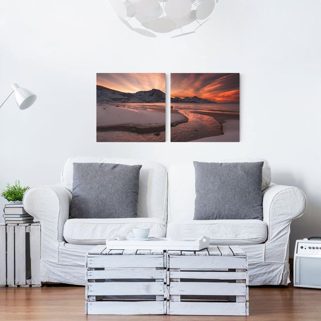 Moderne Leinwandbilder Wohnzimmer Goldener Sonnenuntergang