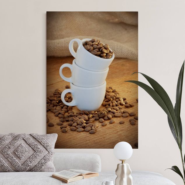 Schöne Wandbilder 3 Espressotassen mit Kaffeebohnen II