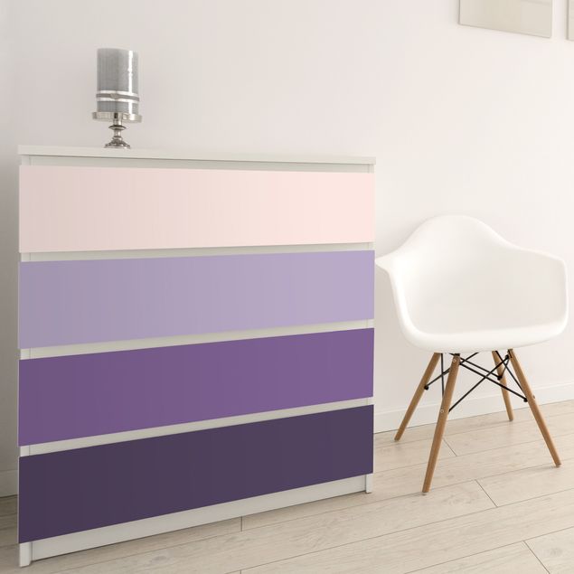 Klebefolie Möbel matt 3 violette Streifen Blütenfarben & helle Kontrastfarbe