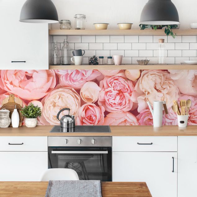 Glasrückwand Küche Blumen Rosen Rosé Koralle Shabby