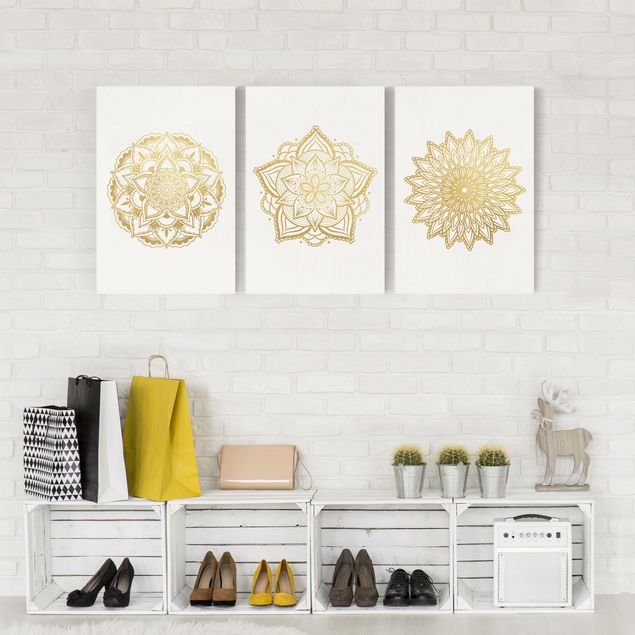 Kunstdrucke auf Leinwand Mandala Blüte Sonne Illustration Set Gold
