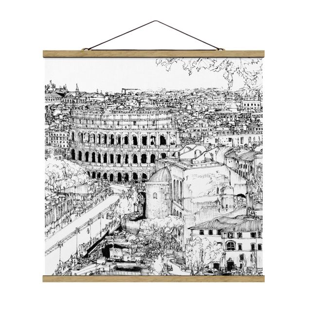 Stoffbild mit Posterleisten - Stadtstudie - Rom - Quadrat 1:1