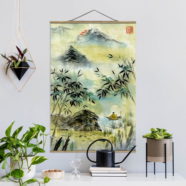Wandbilder Japanische Aquarell Zeichnung Bambuswald