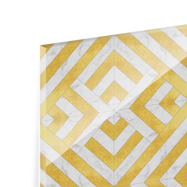 Spritzschutz Geometrischer Fliesenmix Art Deco Gold Marmor