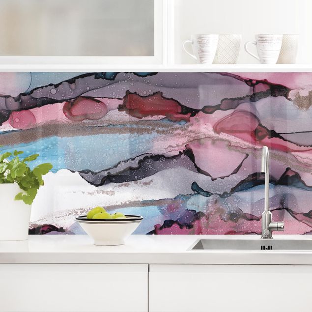 Küchenrückwände Platte Wellenreiten in Violett mit Roségold