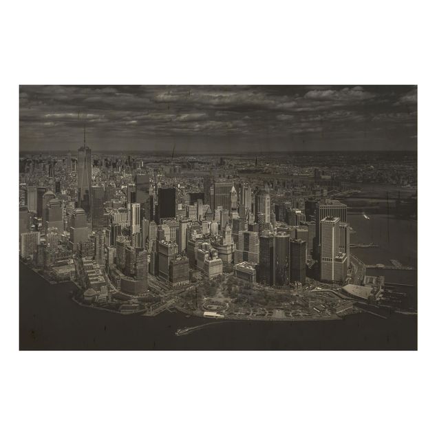 Moderne Holzbilder New York - Manhattan aus der Luft