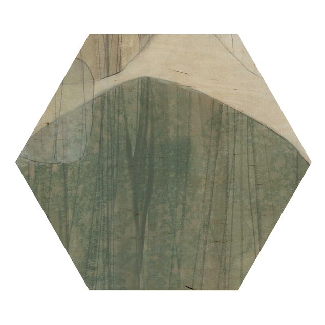 Hexagon Bild Holz - Jadesteine I