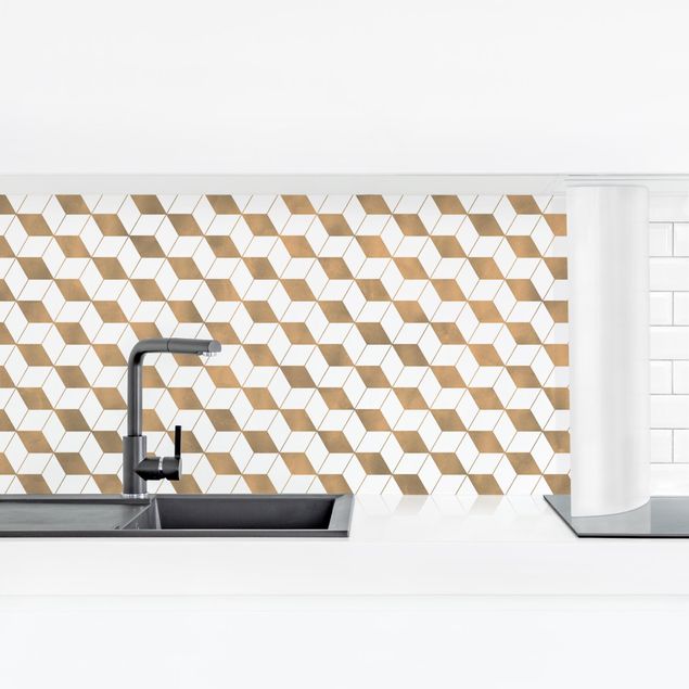 Küchenrückwand Muster Würfel Muster in 3D Gold