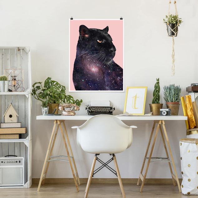 Poster Kinderzimmer Tiere Panther mit Galaxie