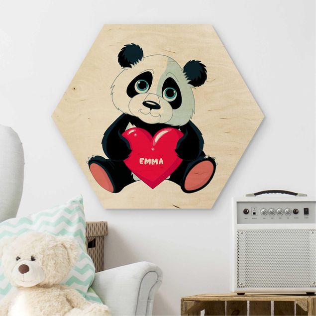 Moderne Holzbilder Panda mit Herz