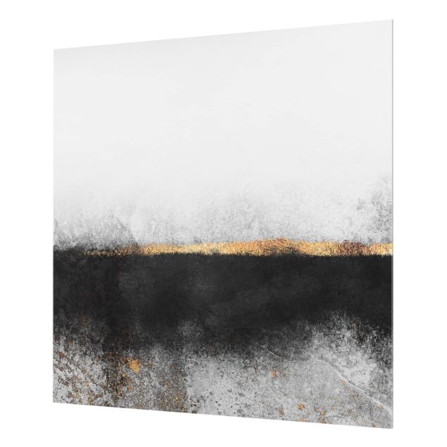 Glas Spritzschutz - Abstrakter Goldener Horizont Schwarz Weiß - Quadrat - 1:1
