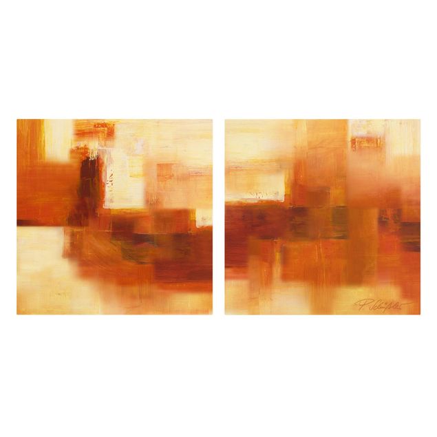 Leinwandbild Kunstdruck Komposition in Orange und Braun