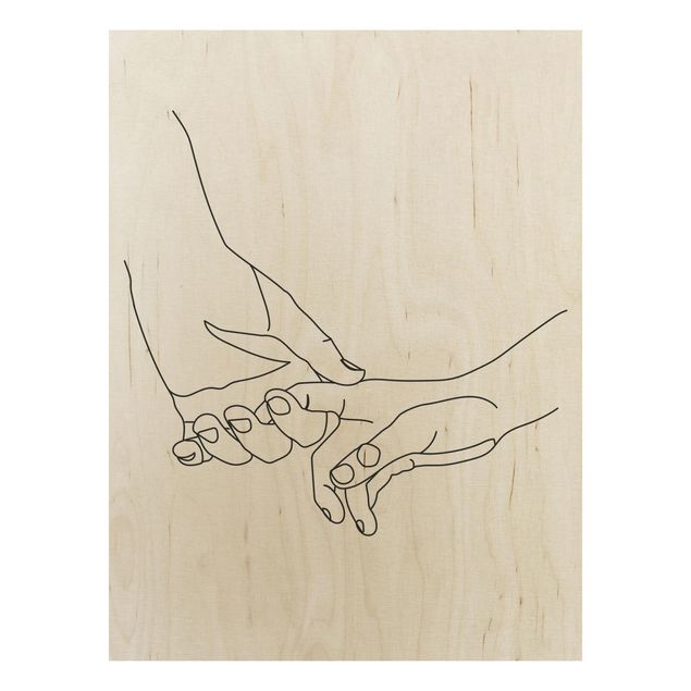 Holzbild - Zärtliche Hände Line Art - Hochformat 4:3