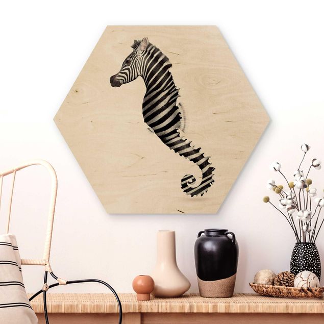 Moderne Holzbilder Seepferdchen mit Zebrastreifen