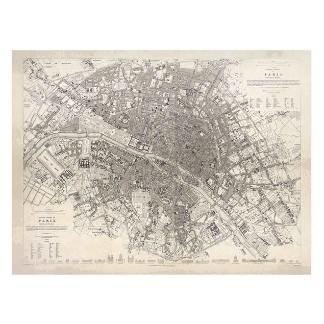 Magnettafel Skyline Vintage Stadtplan Paris