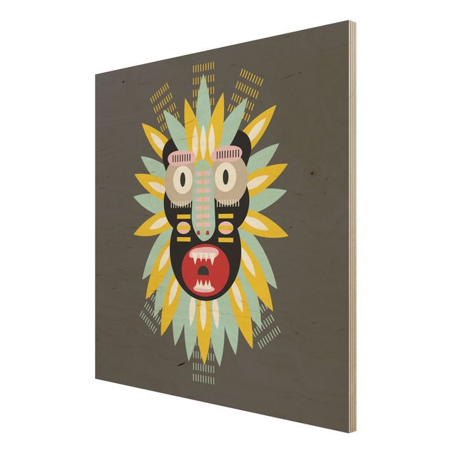 Holzbild - Collage Ethno Maske - King Kong - Quadrat 1:1