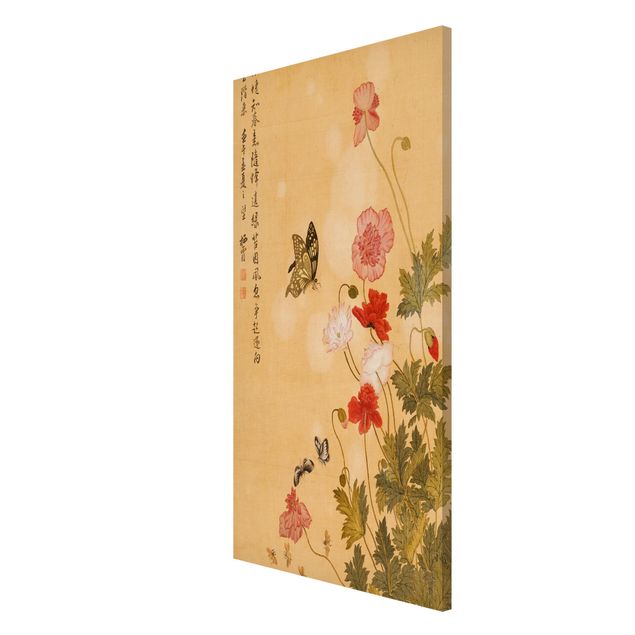 Magnettafel Blumen Yuanyu Ma - Mohnblumen und Schmetterlinge