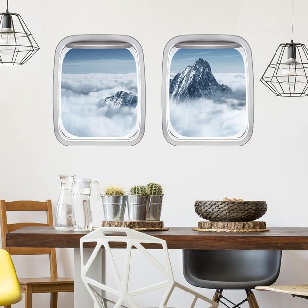 Wandtattoo 3D Doppelfenster Flugzeug Alpen über den Wolken