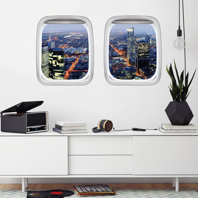 Wandtattoo Skyline Doppelfenster Flugzeug Frankfurt
