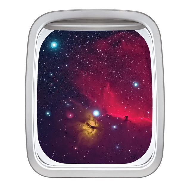 Wandaufkleber Fenster Flugzeug Farbenfrohe Galaxie